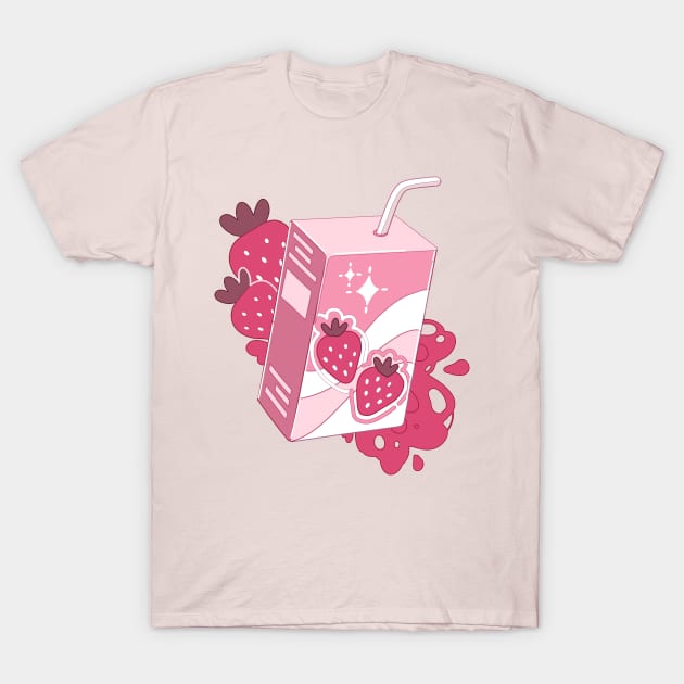 The cute pink strawberry milk in carton with some berries T-Shirt by AnGo